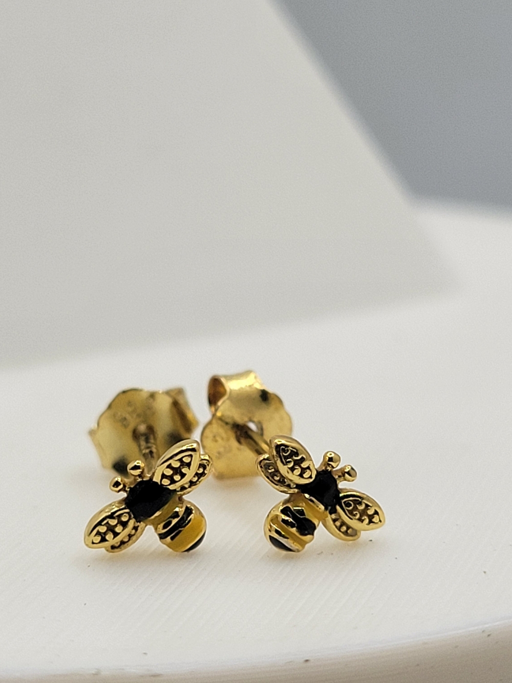 Gold on Sterling Silver Cute Bee Stud Earrings